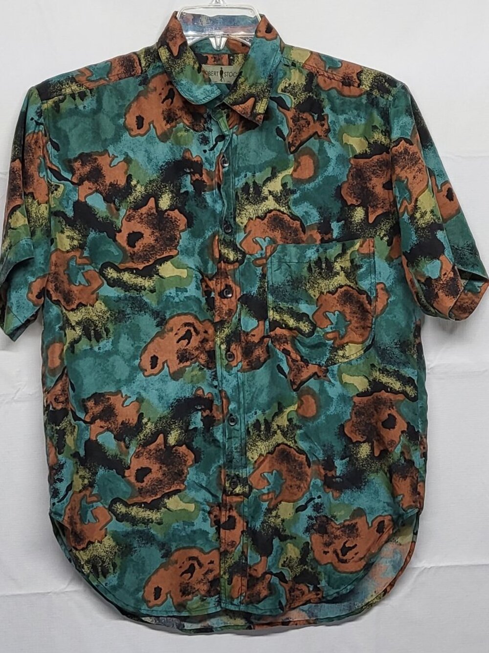 Vintage Robert Stock Mens Silk Shirt Button Up Sze Small Short Sleeve Rockabilly